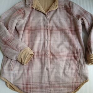 Womens Shacket Medium Reversible Corduroy Fleece Relaxed Fit Boho Chore Barn New